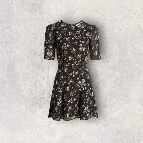 Reformation Bard Mini Puff Sleeve Dress in Jolene B910 - Picture 2 of 6